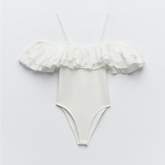 NWT. Zara White Contrast Bodysuit. Size L. - Picture 6 of 10